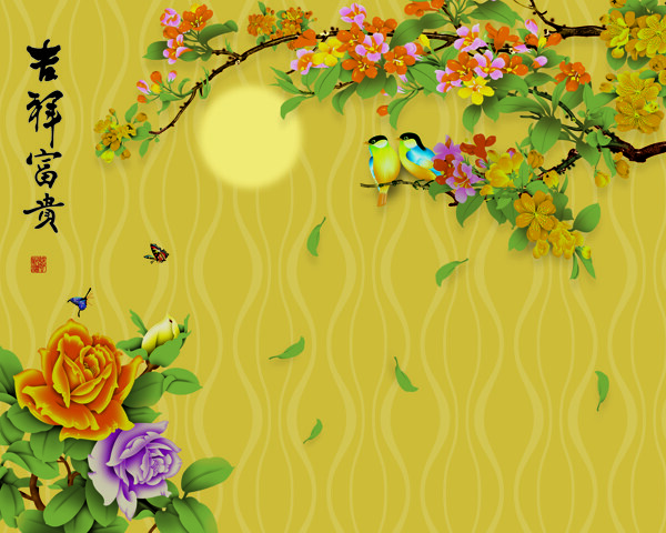 花卉装饰黄背景墙