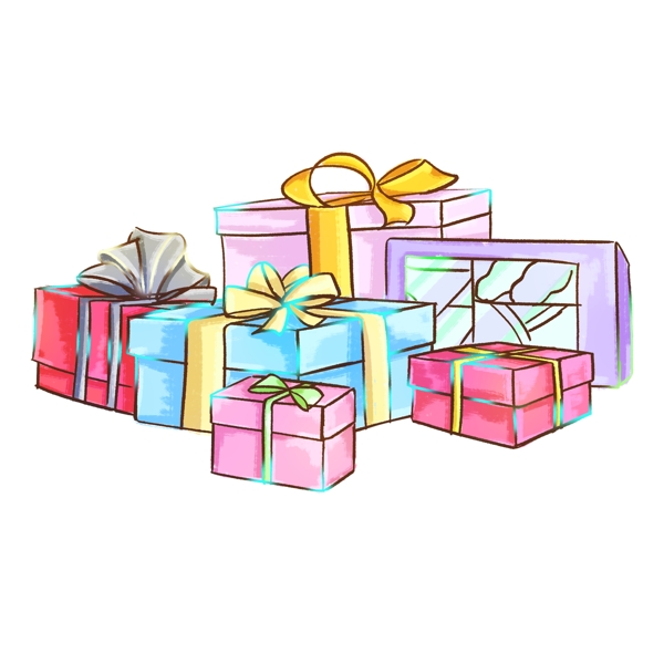 百日宴礼物丝带礼盒粉色蓝色紫色免抠图图标