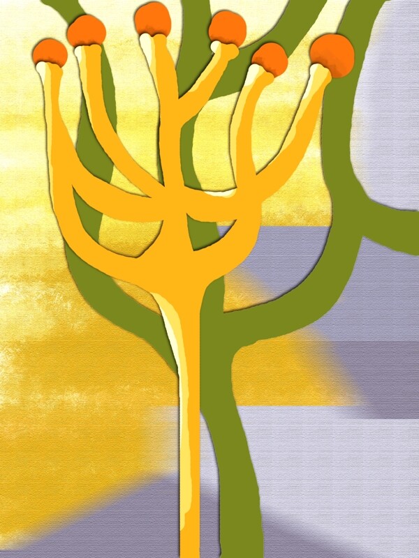 简约手绘橘色波点植物客厅装饰画
