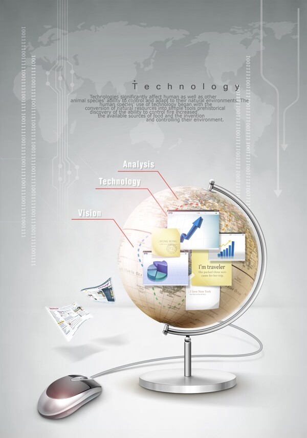地球仪与鼠标创意设计PSD分层素材