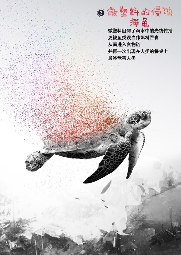 微塑料的侵蚀海龟海报