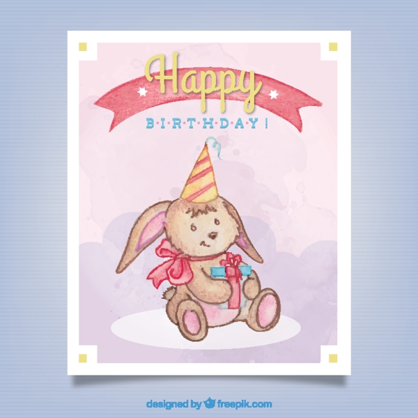 手绘兔兔生日卡