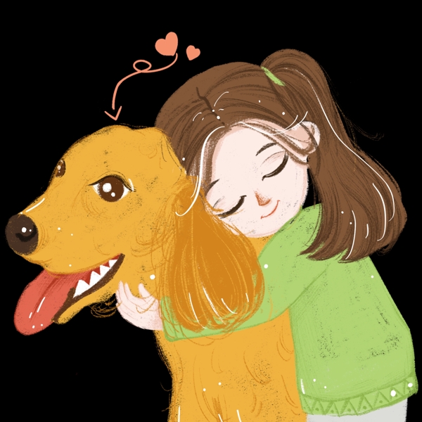 感恩卡通手绘女孩对狗狗的感恩