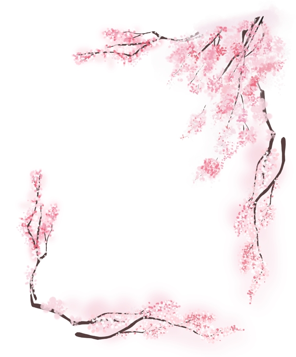 浪漫粉色花朵树枝边框