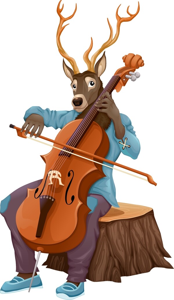 手绘麋鹿大提琴元素