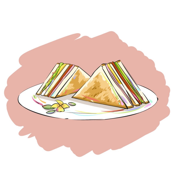 手绘原创动漫素材食品西式食物三明治三文治