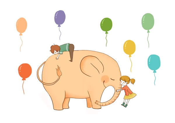 卡通大象儿童节插画人物气球卡通