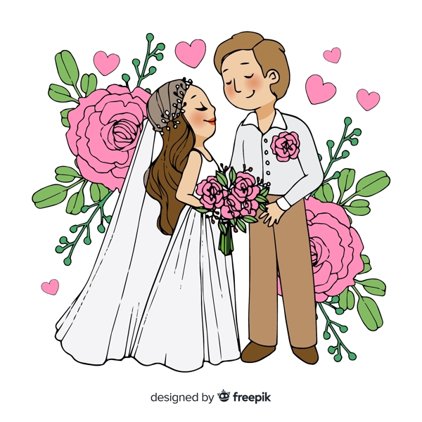 婚礼新人和粉玫瑰图片