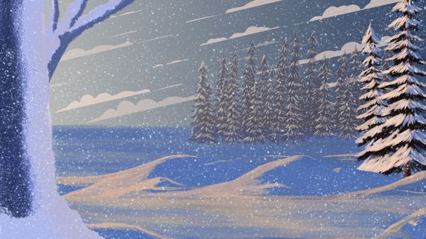 卡通风冬天雪地树林背景