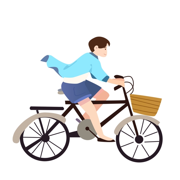 卡通简约骑着自行车的少年