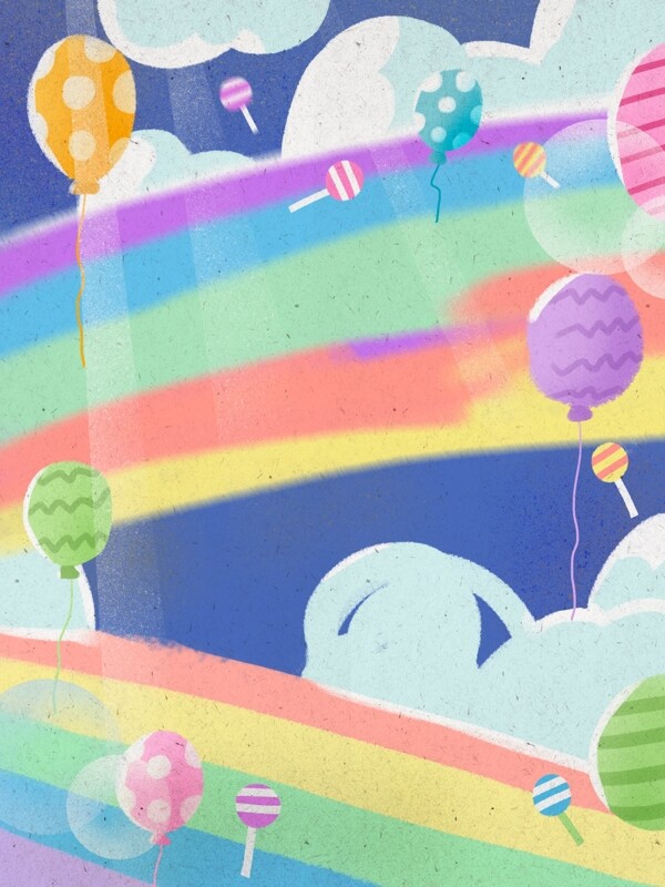 手绘彩虹气球儿童节背景设计
