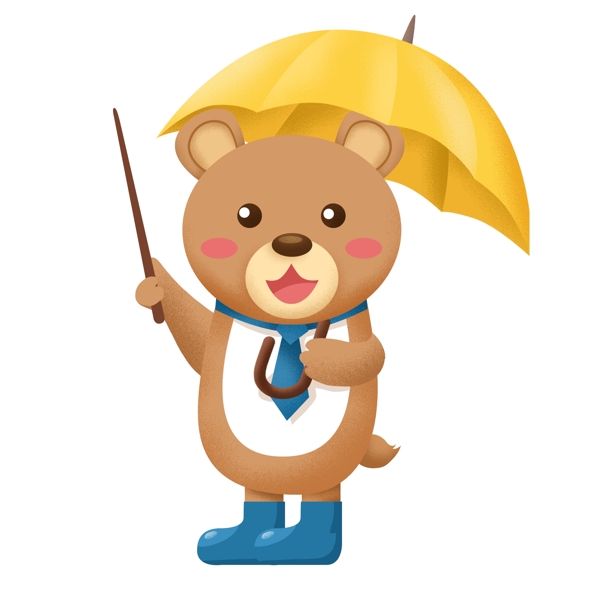卡通可爱撑着雨伞的小熊