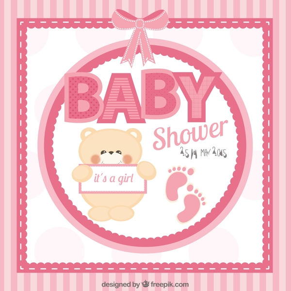 带熊的粉红色婴儿沐浴卡