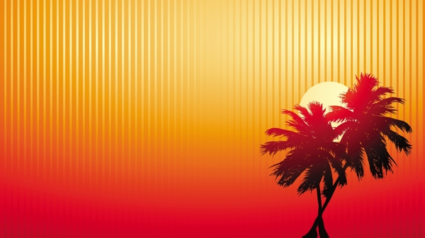 热带棕榈日落剪影矢量背景