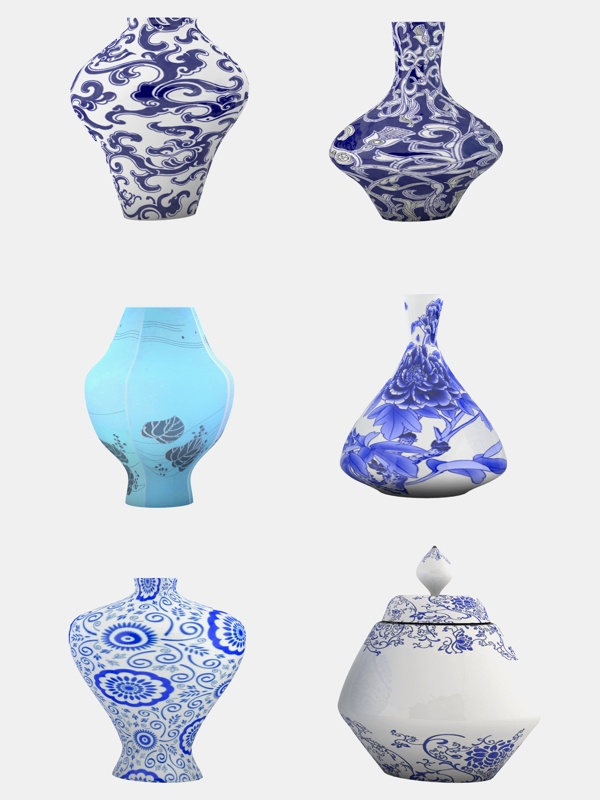 6款中式花纹陶瓷瓶青花瓷罐子艺术装饰瓶子