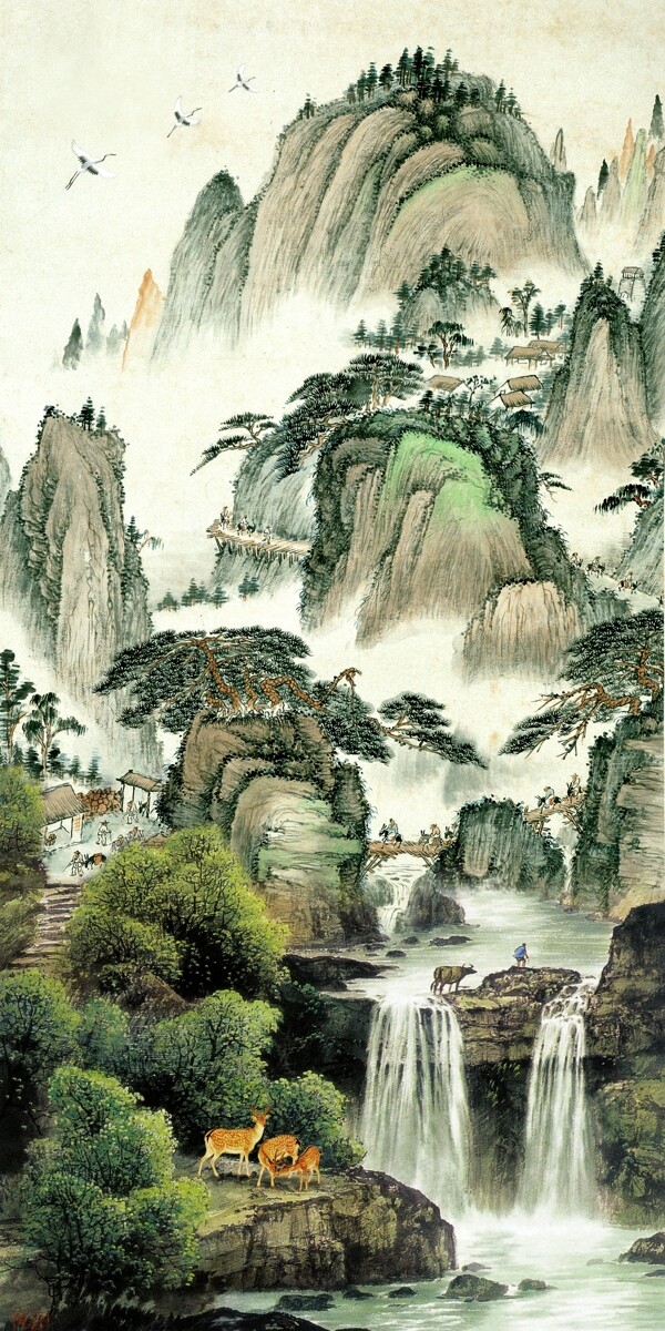 中国风山水风景玄关国画