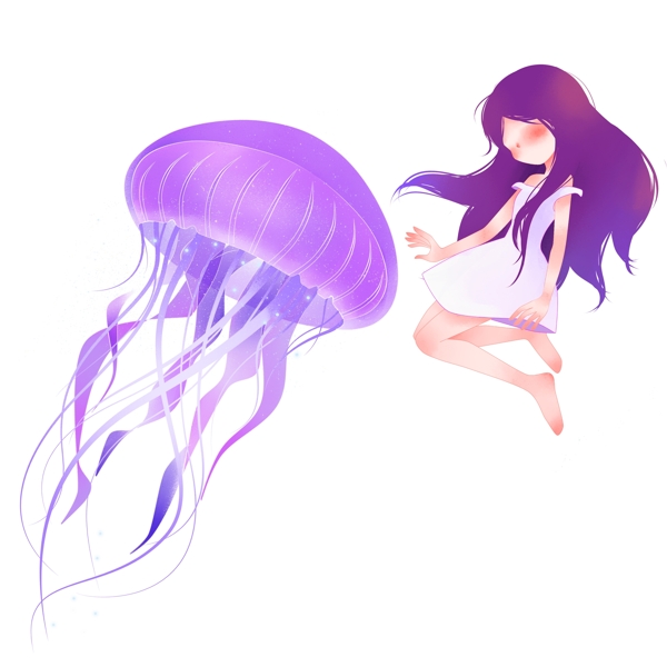 紫色唯美水母和女孩设计