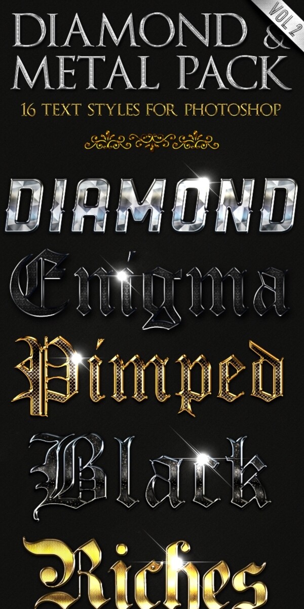 超酷的钻石图案金属字样式V2