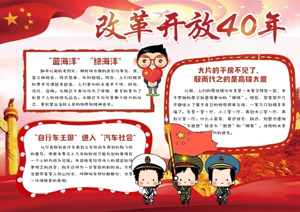 红色中国风改革开放40年小报手抄报