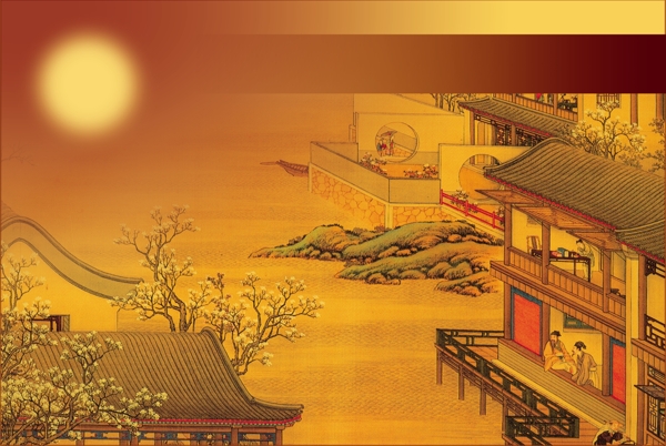 中国风山水画古代建图片