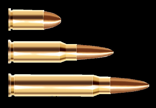 三种型号的子弹免抠png透明图层素材