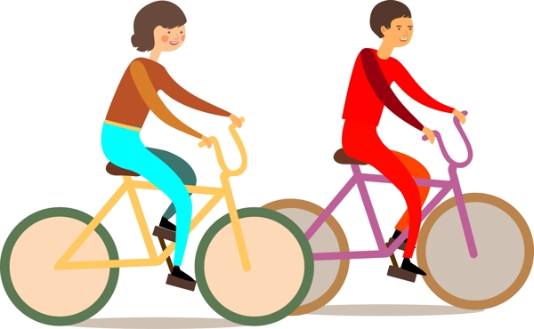 骑车矢量踏青运动情侣元素健身