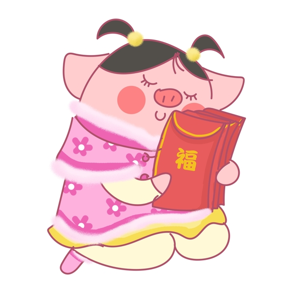 猪年动物猪卡通可爱插画原创红包福