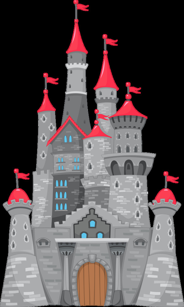灰色卡通城堡图案元素