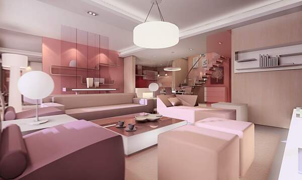 粉色现代简约风格客厅设计