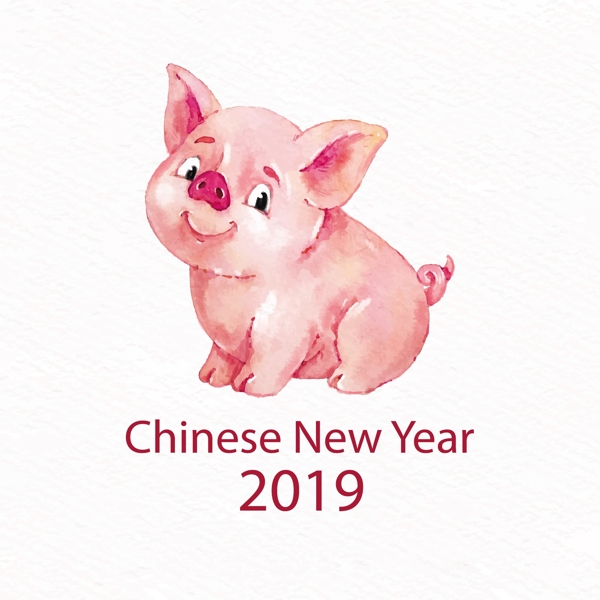 2019猪年新年水彩元素