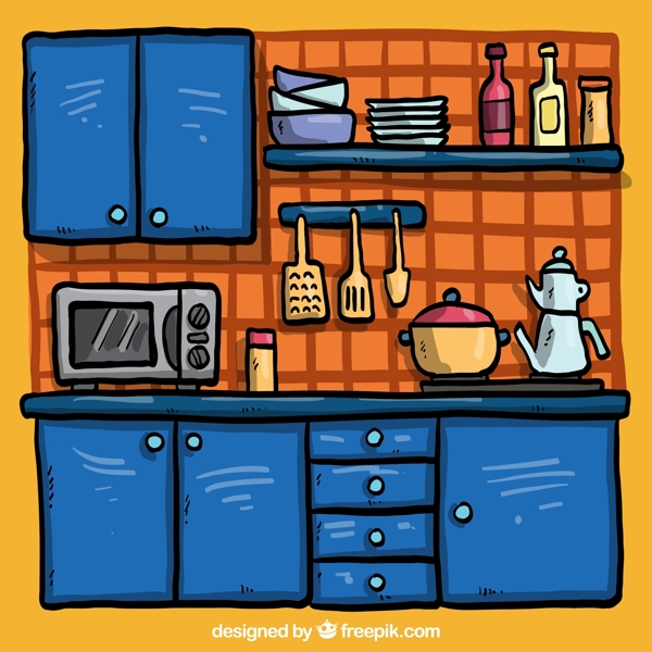 卡通蓝色厨房图片