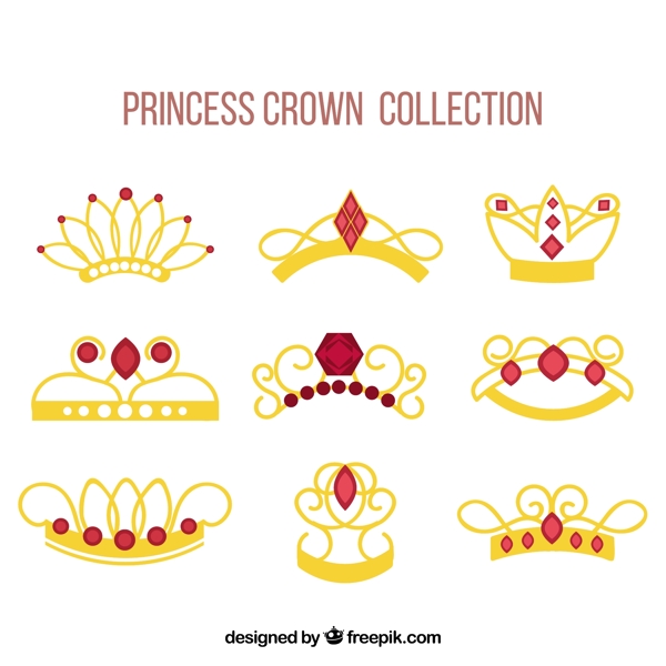 镶嵌红色宝石的金色皇冠矢量设计素材