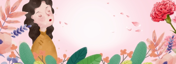 粉色温馨手绘母亲节花卉背景