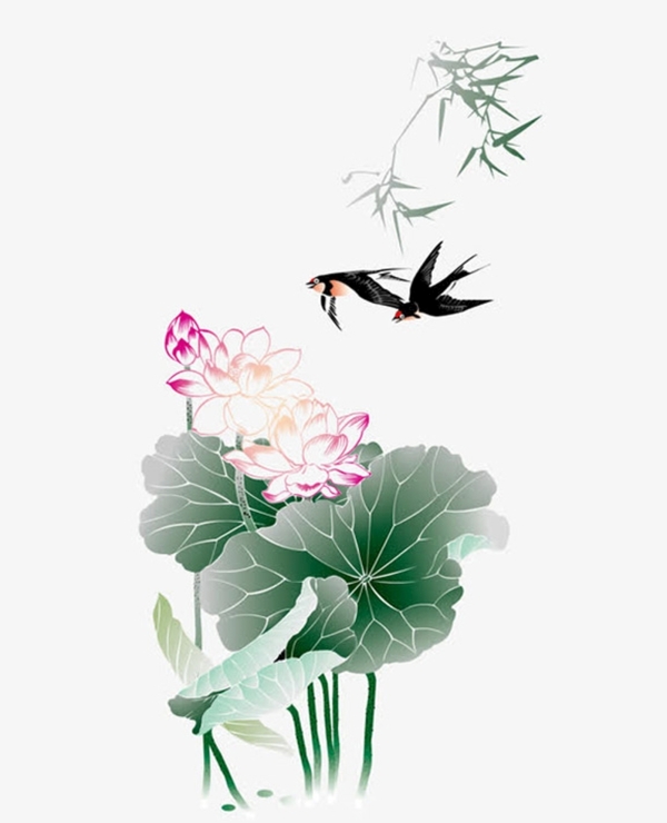 中国风荷花燕子装饰画图片