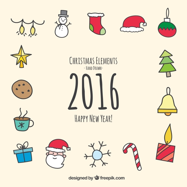 2016彩色圣诞元素边框贺卡矢量图