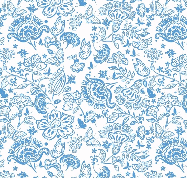 蓝色底纹花型数码印花设计