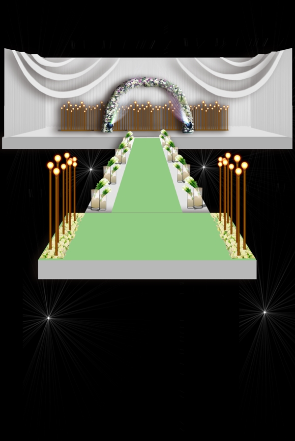 白色绿色婚礼舞台效果图