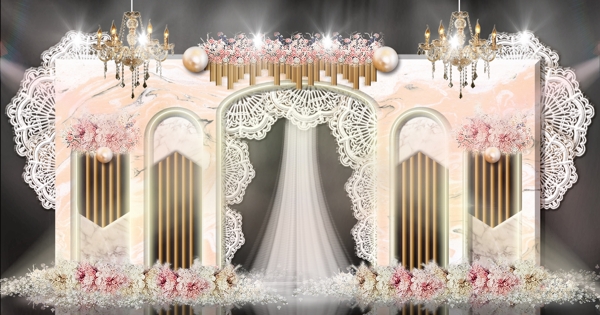 香槟色圆弧拱门背景板线条装饰婚礼效果图