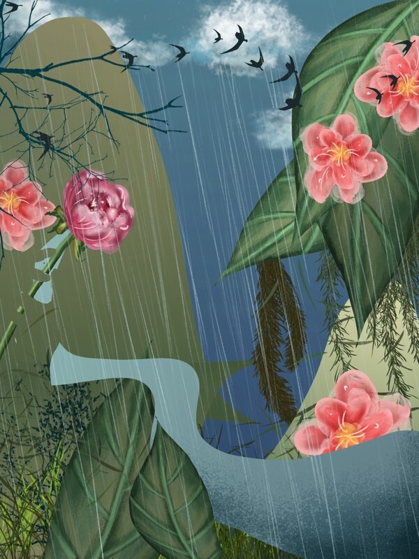 雨季小清晰植物花卉风景背景