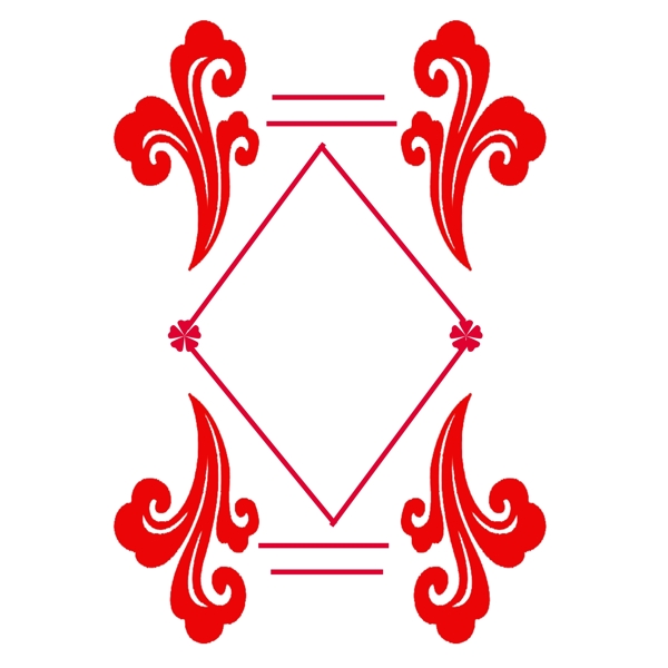 长方形大红色祥云边框装饰素材可商用