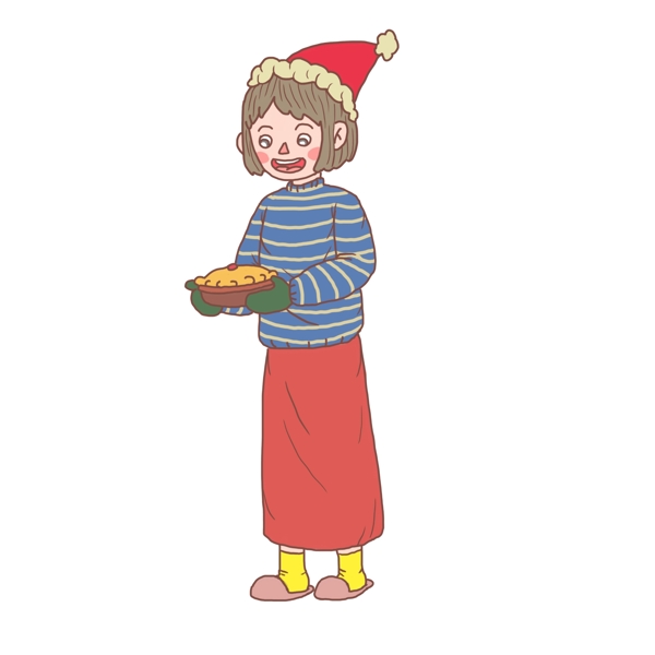 圣诞节卡通手绘烘烤食物女孩