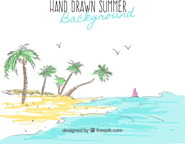 海和棕榈树手绘背景