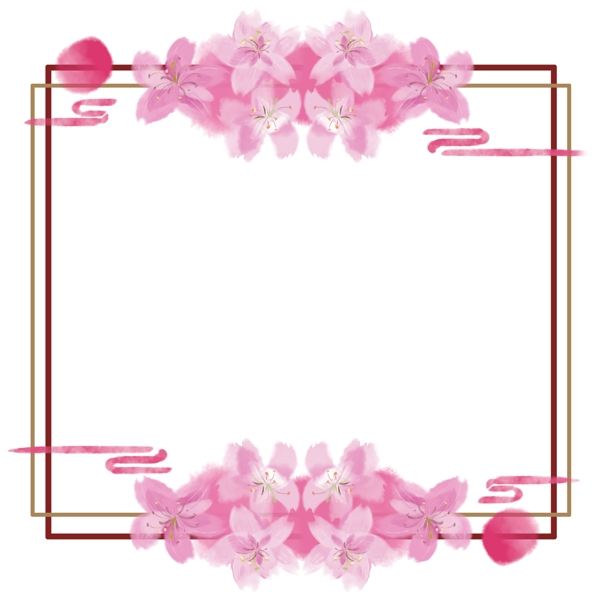 唯美水彩粉色樱花祥云方形边框