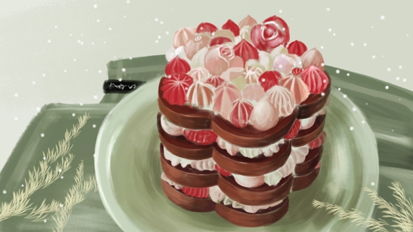 简约涂鸦风格美食甜点花朵蛋糕插画