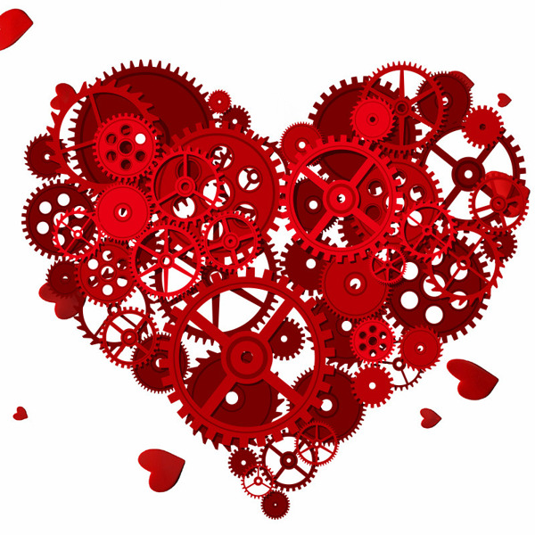 红色浪漫心齿轮爱情背景