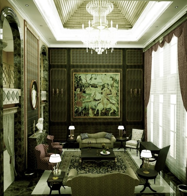 西式古典客厅设计效果图