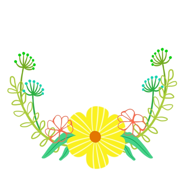 黄色的花朵花环插画