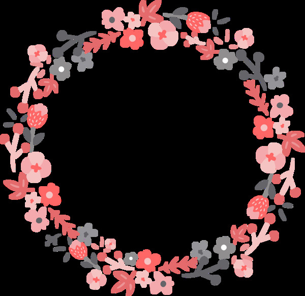 粉色清新圆形手绘花环装饰元素