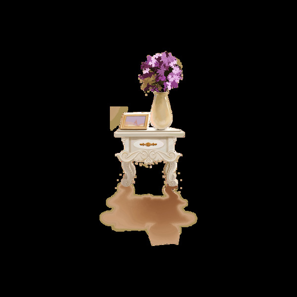 1紫色花盆桌子元素