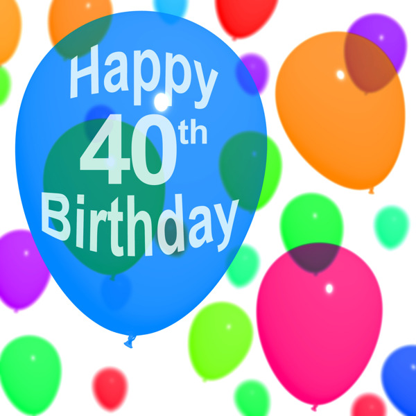五彩的气球为庆祝一个第四十或第四十岁生日
